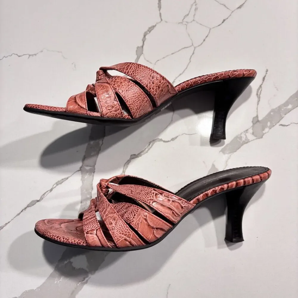 Franco Sarto Coral Snake Embossed Slide Slip on Sandals Heels Women's Size 8M - Picture 2 of 12